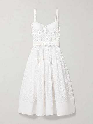 Belted Broderie Anglaise Cotton Midi Dress