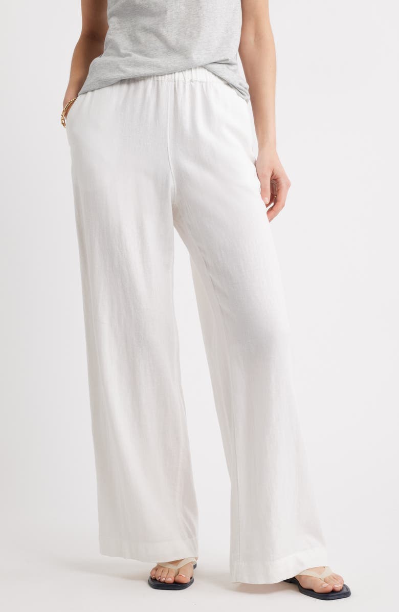 Wide Leg Pull-On Linen Blend Pants