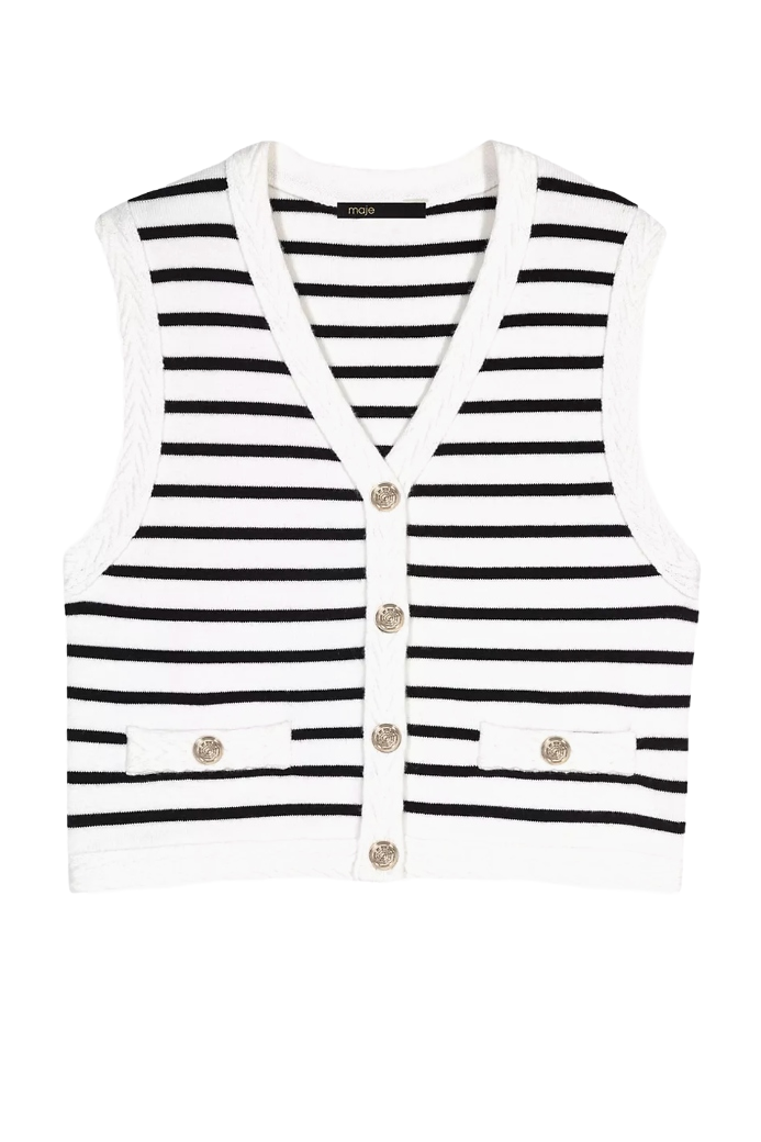 Maje, Sleeveless Striped Cardigan