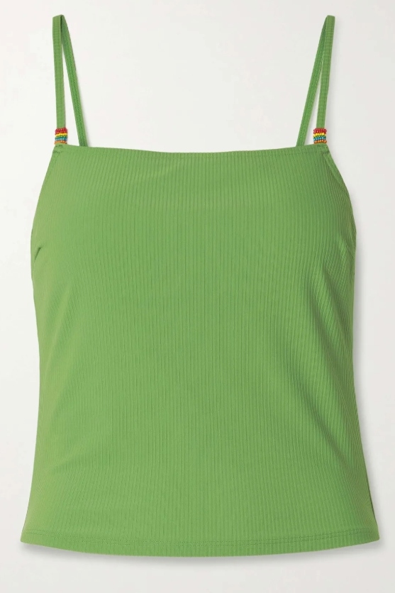 Cleo Bead-Embellished Ribbed Bikini Top