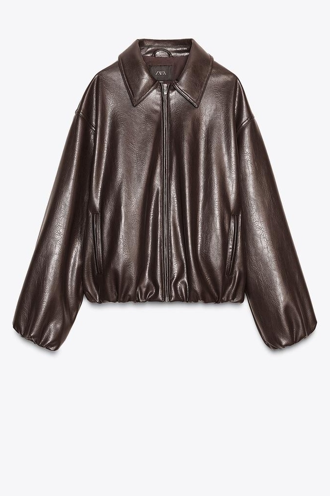 Zara, Faux Leather Bomber Jacket 