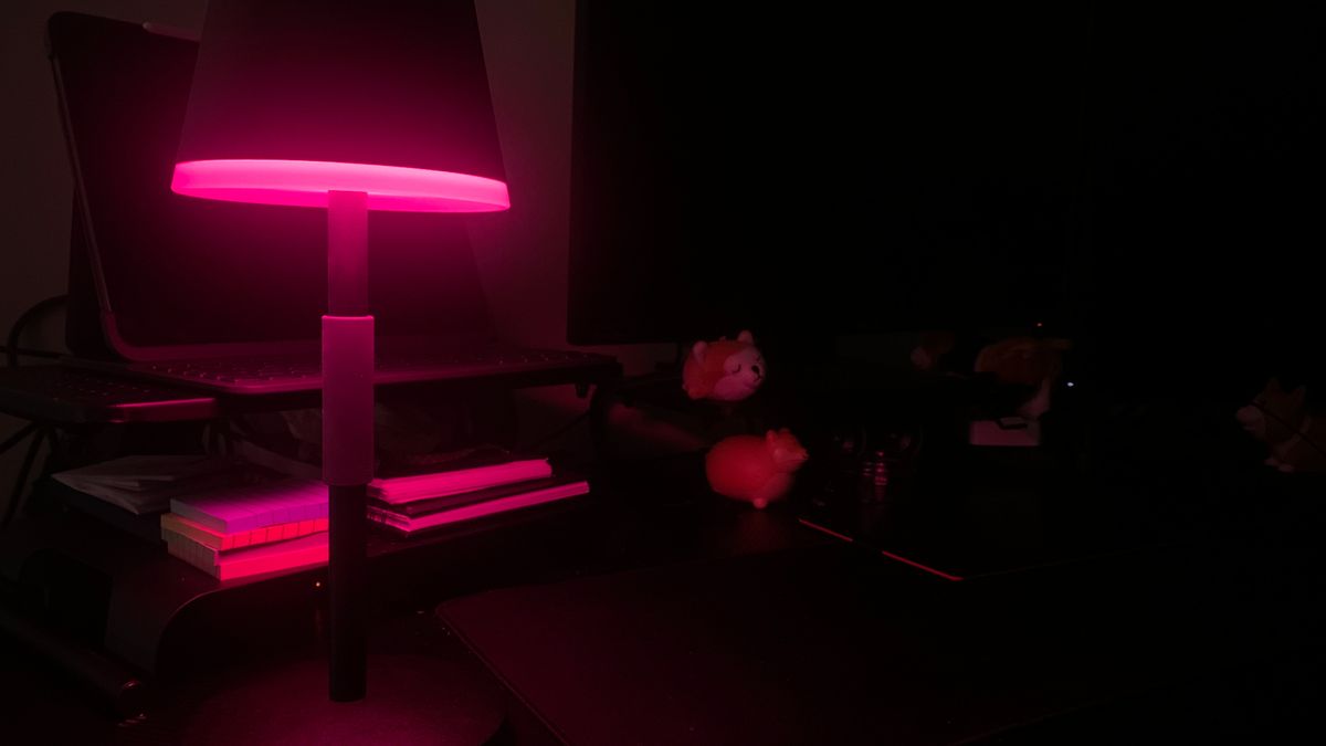 Philips Hue Go portable table lamp on a desk