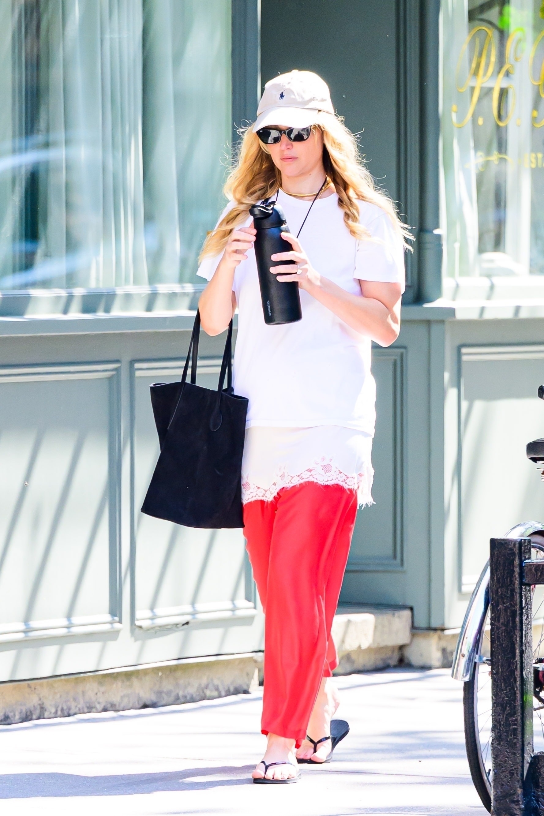 Jennifer Lawrence styled a black suede tote from Liffner in NYC