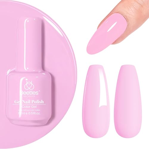 Beetles Pink Gel Nail Polish- 1 Pcs 15ml Pastel Pink Gel Polish Nail Art Baby Pink Color Gel Nail Design Decoration Manicure Salon Diy Soak Off Home Uv Nail Lamp Needed Pink Nail Gel