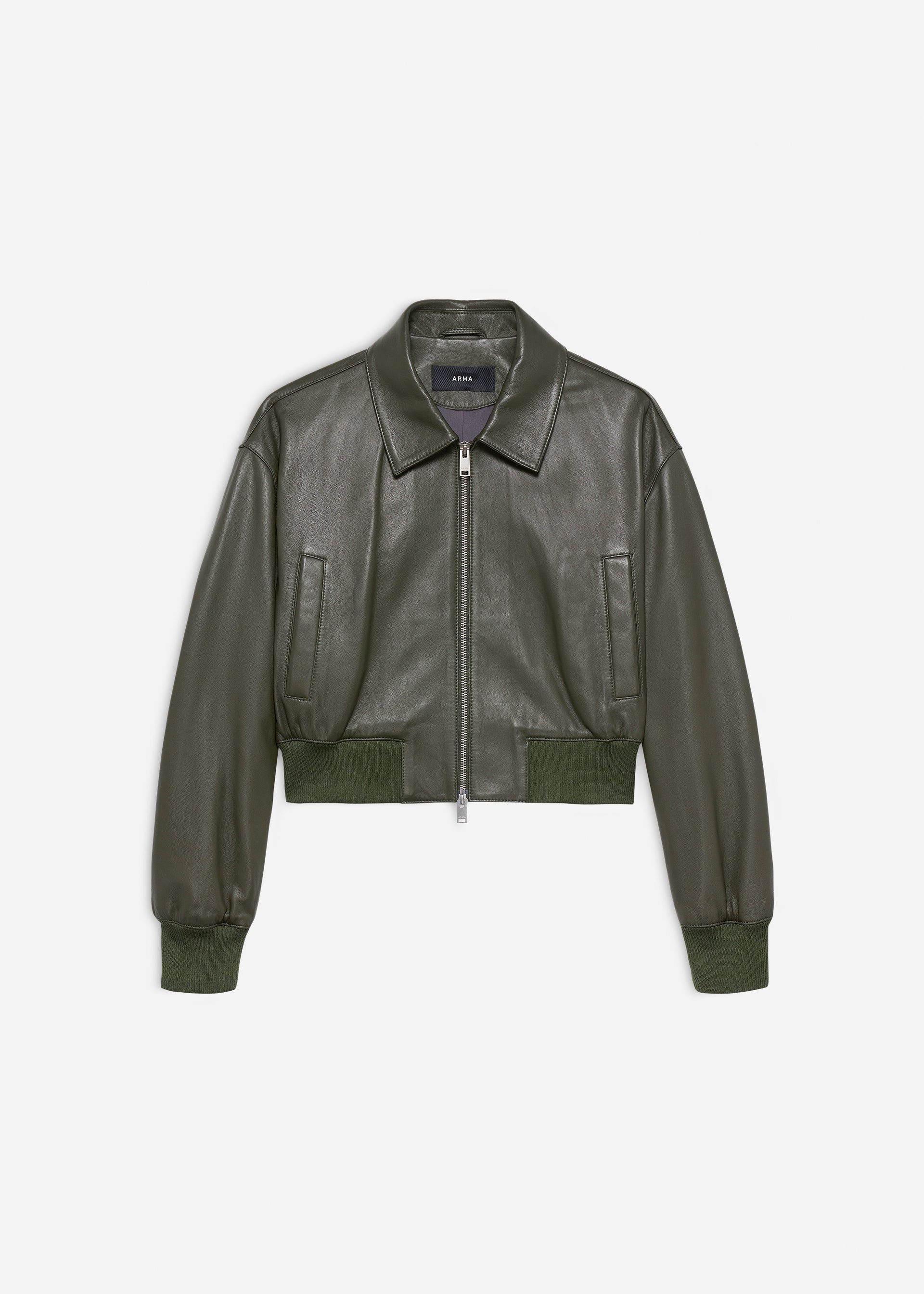 Desy | Leather Jacket - Dark Green / 34