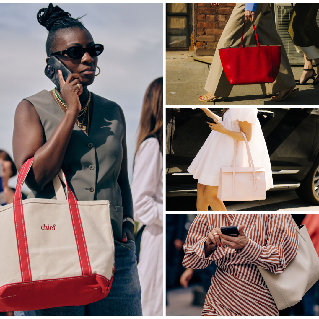 photos of women at fashion week carrying their best tote bags