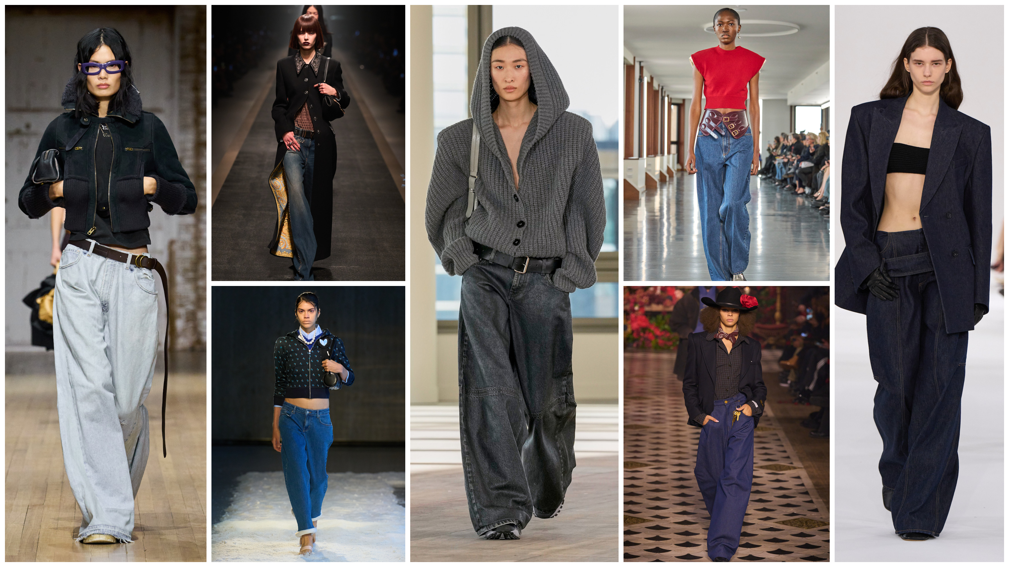 the low-rise and slouchy fall 2025 denim trend at Coach, Versace, Sandy Liang, Stella McCartney, Bally, Willy Chavarria, Sportmax