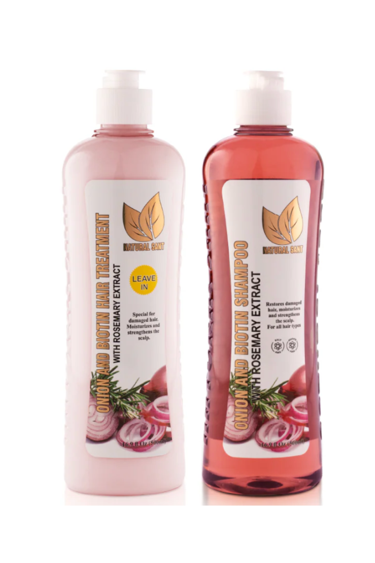 two pink bottles on a white background