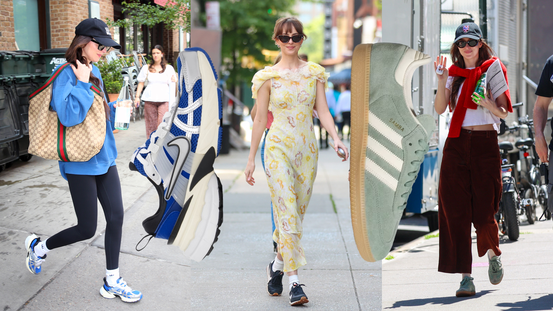 Dakota Johnson collage of sneaker collection 
