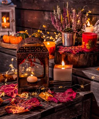 candles and microlights and potted heather outdoors