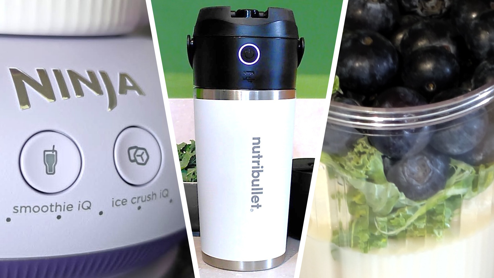 Split image of three blenders from Ninja and Nutribullet