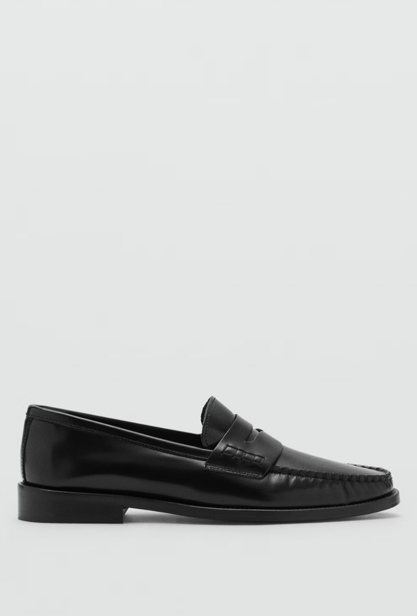 An image of Mango loafers, a staple of preppy fashion. 