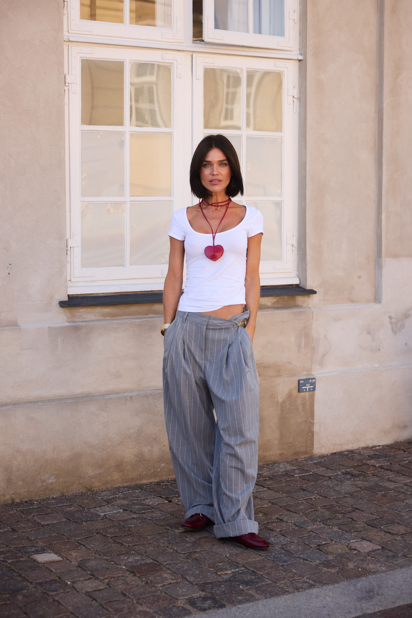 woman wearing red in copenhagen