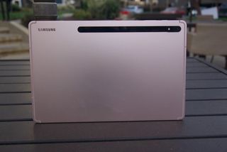 The Samsung Galaxy Tab S8+ sitting on a table