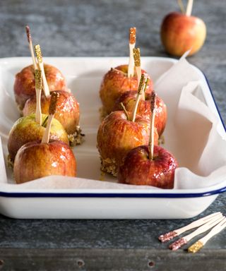 toffee apples in a baking tray