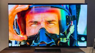 C3 OLED on stand in living room with burn-in 