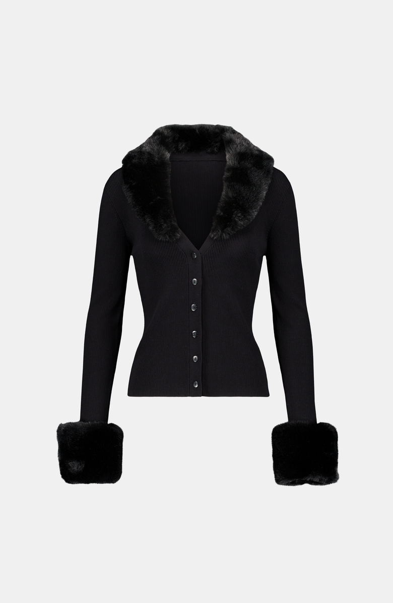 Faux Fur Trim Cardigan