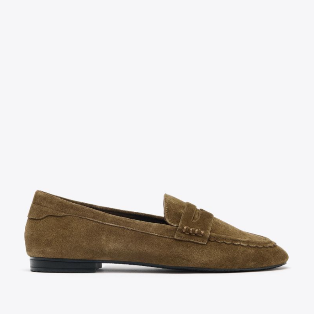 ZARA, Stitched Split Suede Loafers