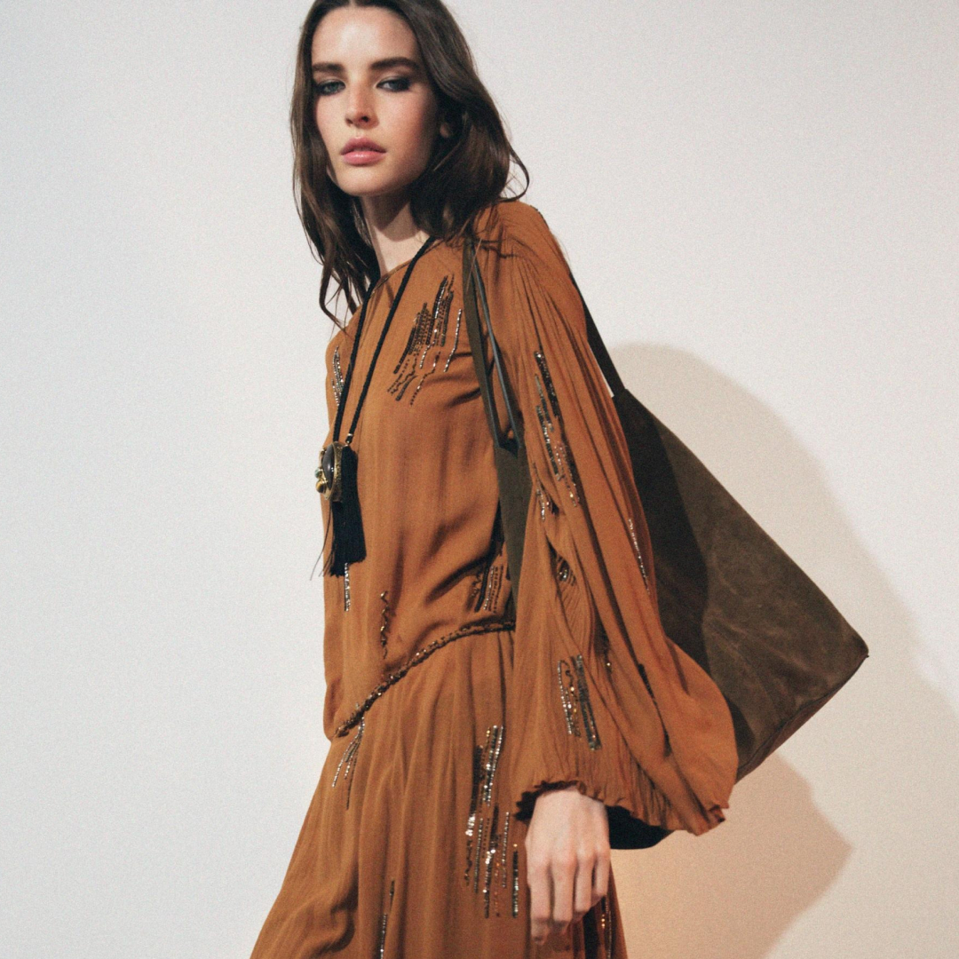 Zara model wearing Zw Collection Beaded Dress 