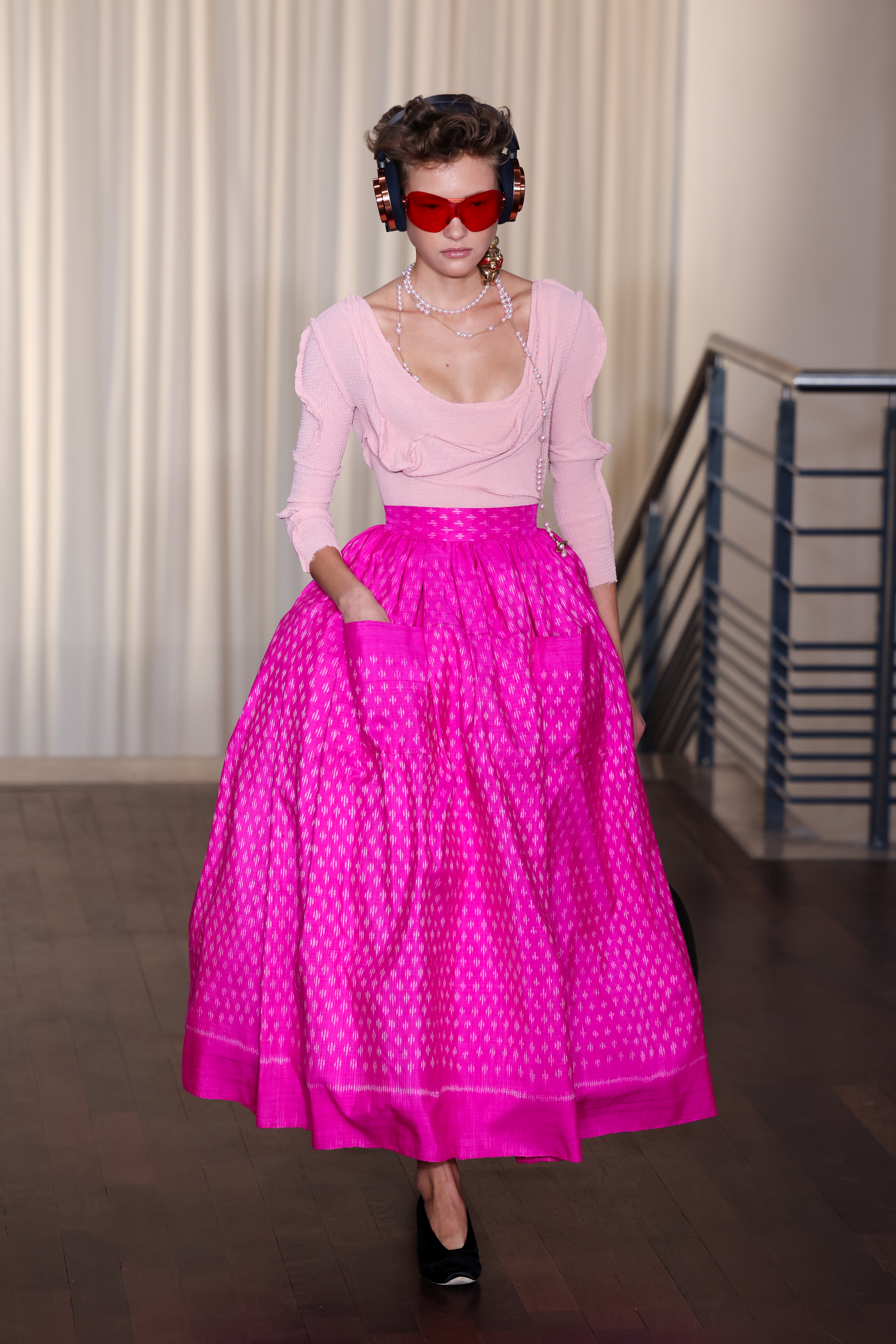 A model walks the runway during the Vivienne Westwood Paris Womenswear Spring-Summer 2025 show as part of Paris Fashion Week on September 28, 2024 in Paris, France.