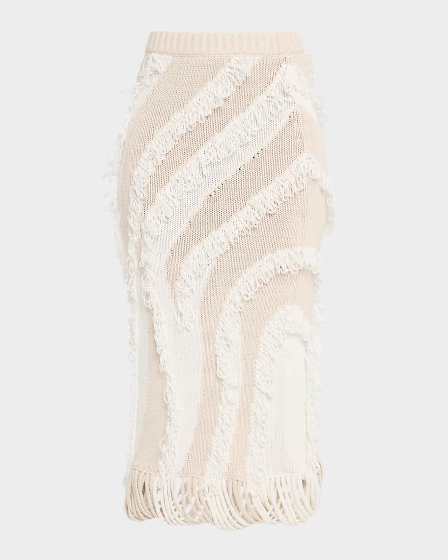 Roaring Fringed Knit Midi Skirt