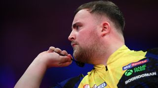 Luke Littler in action during his Semi Final against Gian van Veen on day eight of the 2026 Betfred World Matchplay at Winter Gardens