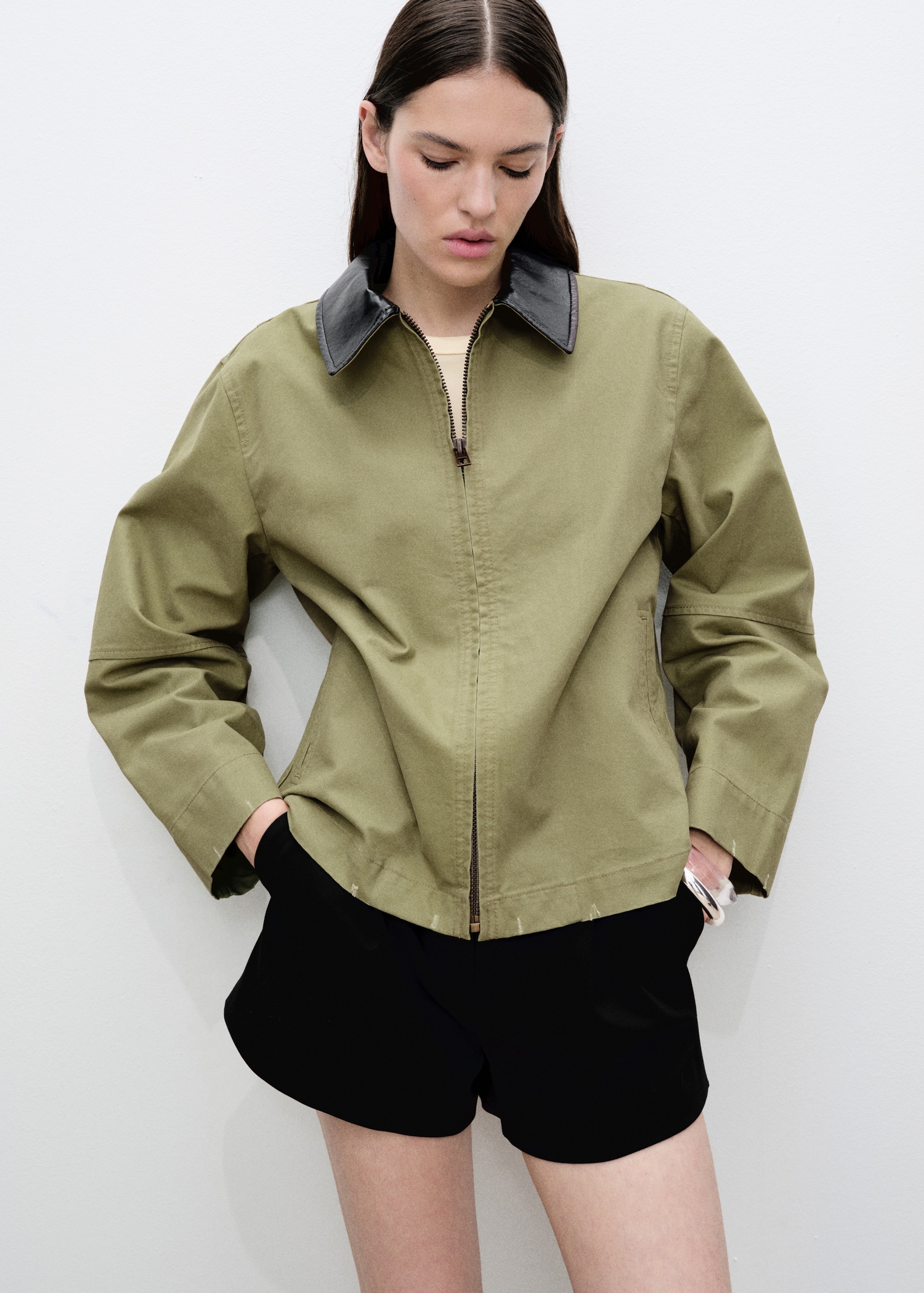 Cotton Jacket With Contrasting Collar - Women | Mango United Kingdom