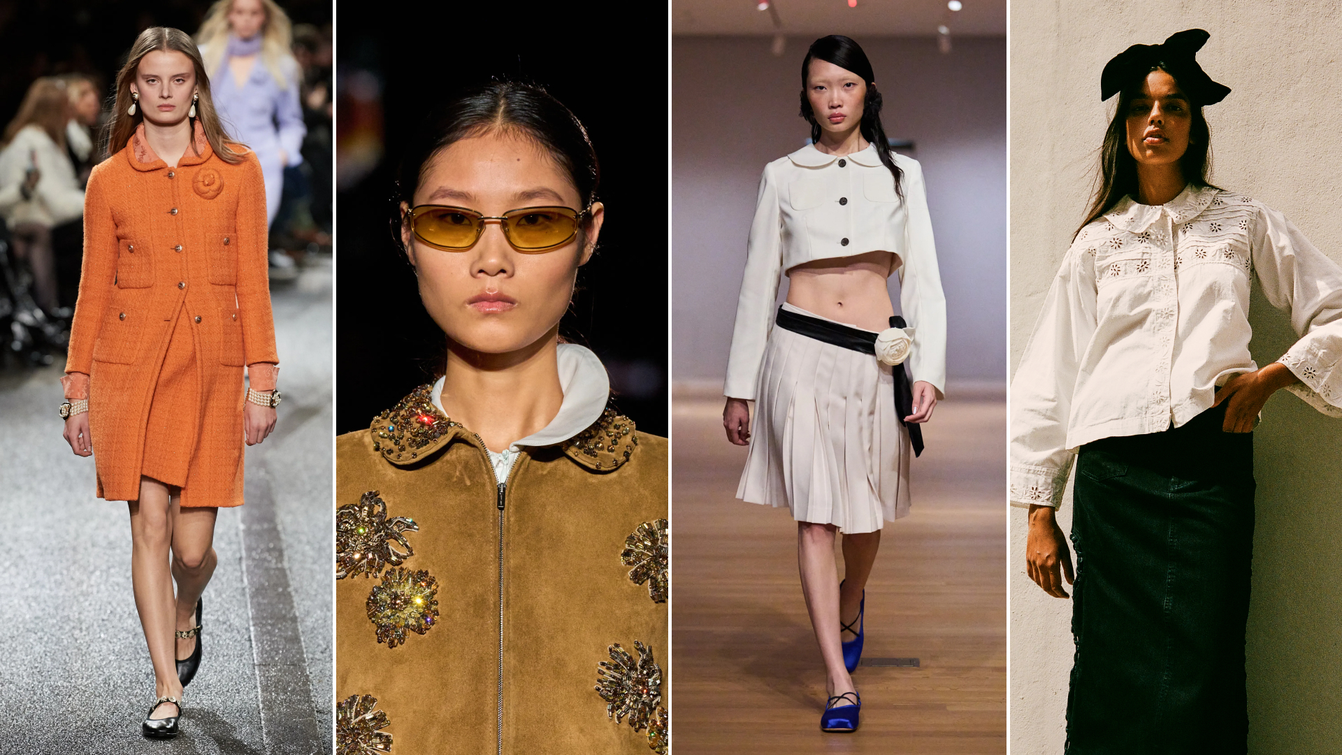 Darling Peter Pan collars seen at Chanel Pre-Fall 2024, Miu Miu Fall 2024, Sandy Laing Spring 2024, and Sea