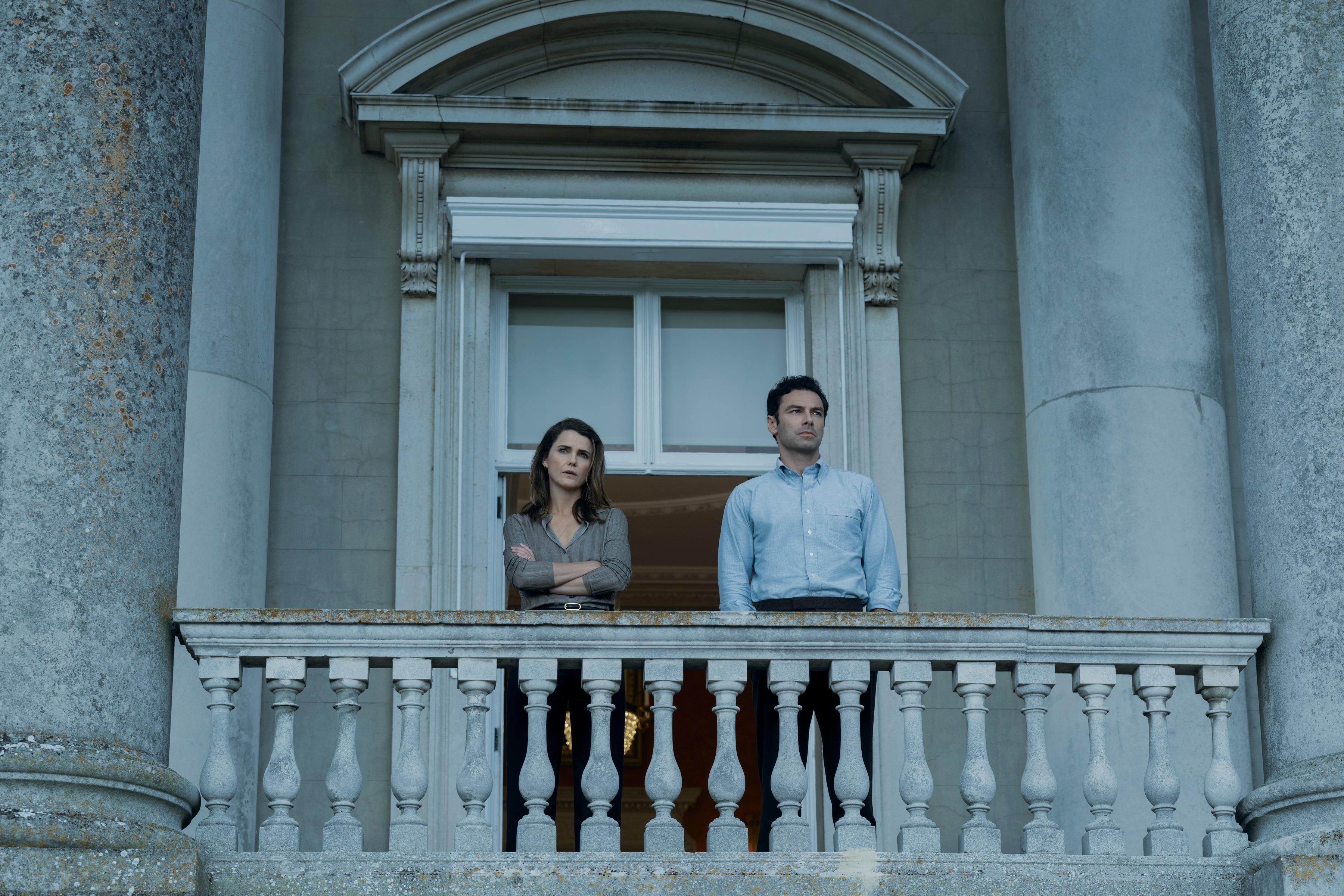 The Diplomat. (L to R) Keri Russell as Kate Wyler, Aidan Turner as Callum Ellis in episode 307 of The Diplomat. Cr. Liam Daniel/Netflix © 2025