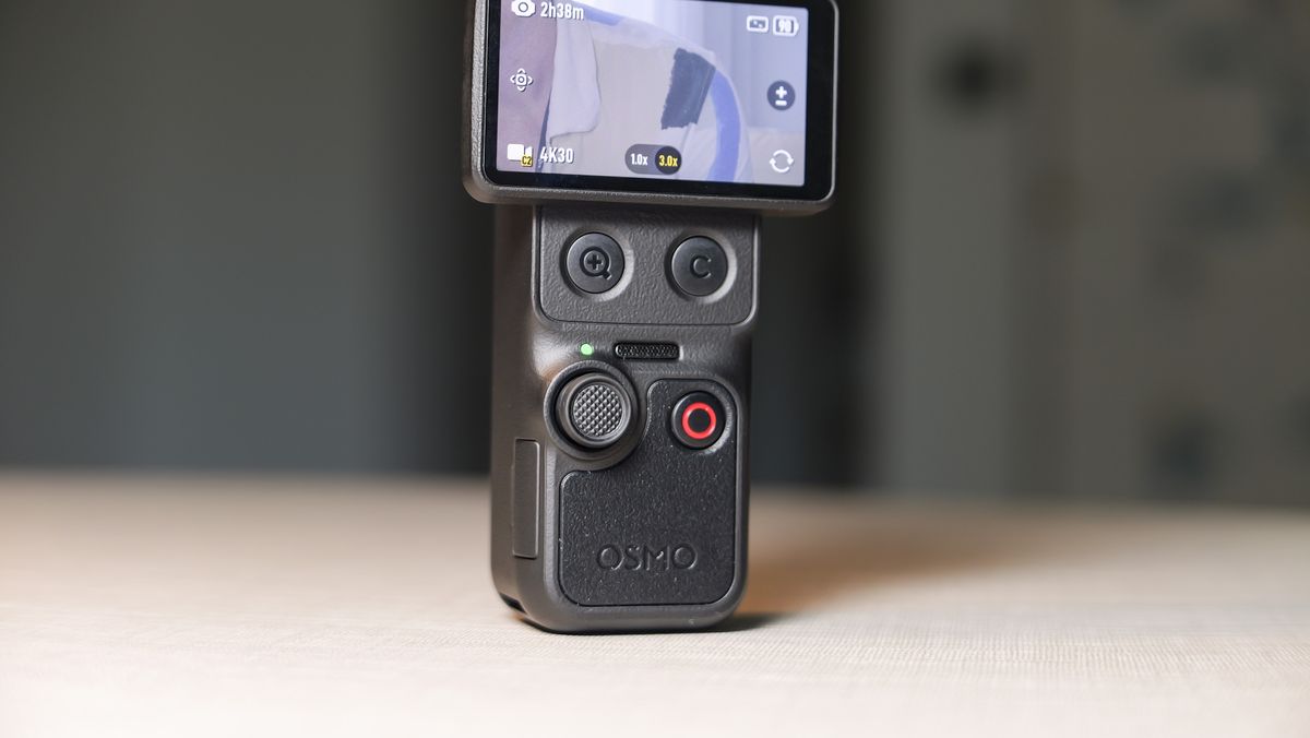 Close up of the DJI Osmo Pocket 4P vlogging camera's controls