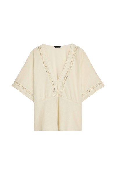 ZARA, Linen Top With Lace Details