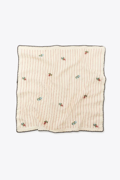 ZARA, Striped Scarf With Embroidered Flowers