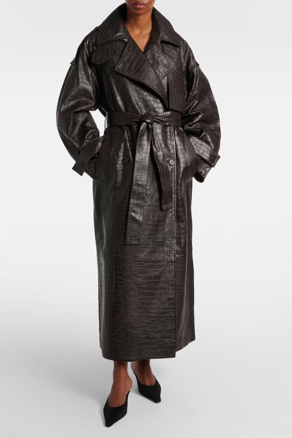 Róhe Crocodile-effect leather trench coat