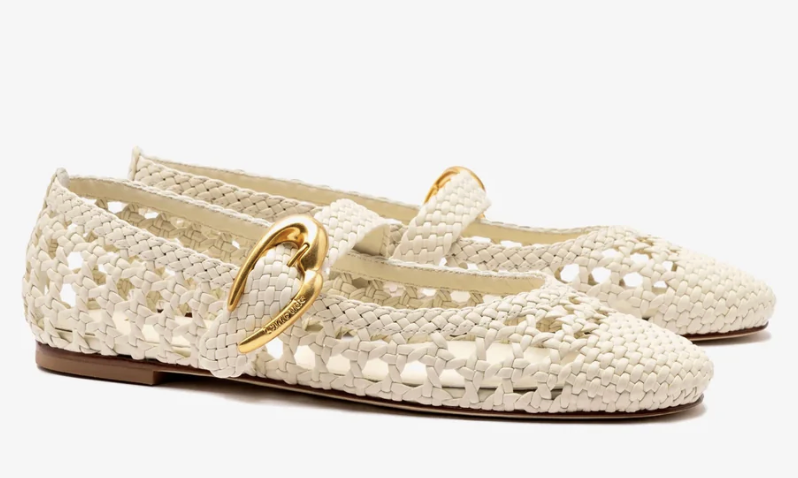 Larroudé, Verona Macrame Ballet Flat in Ivory Leather