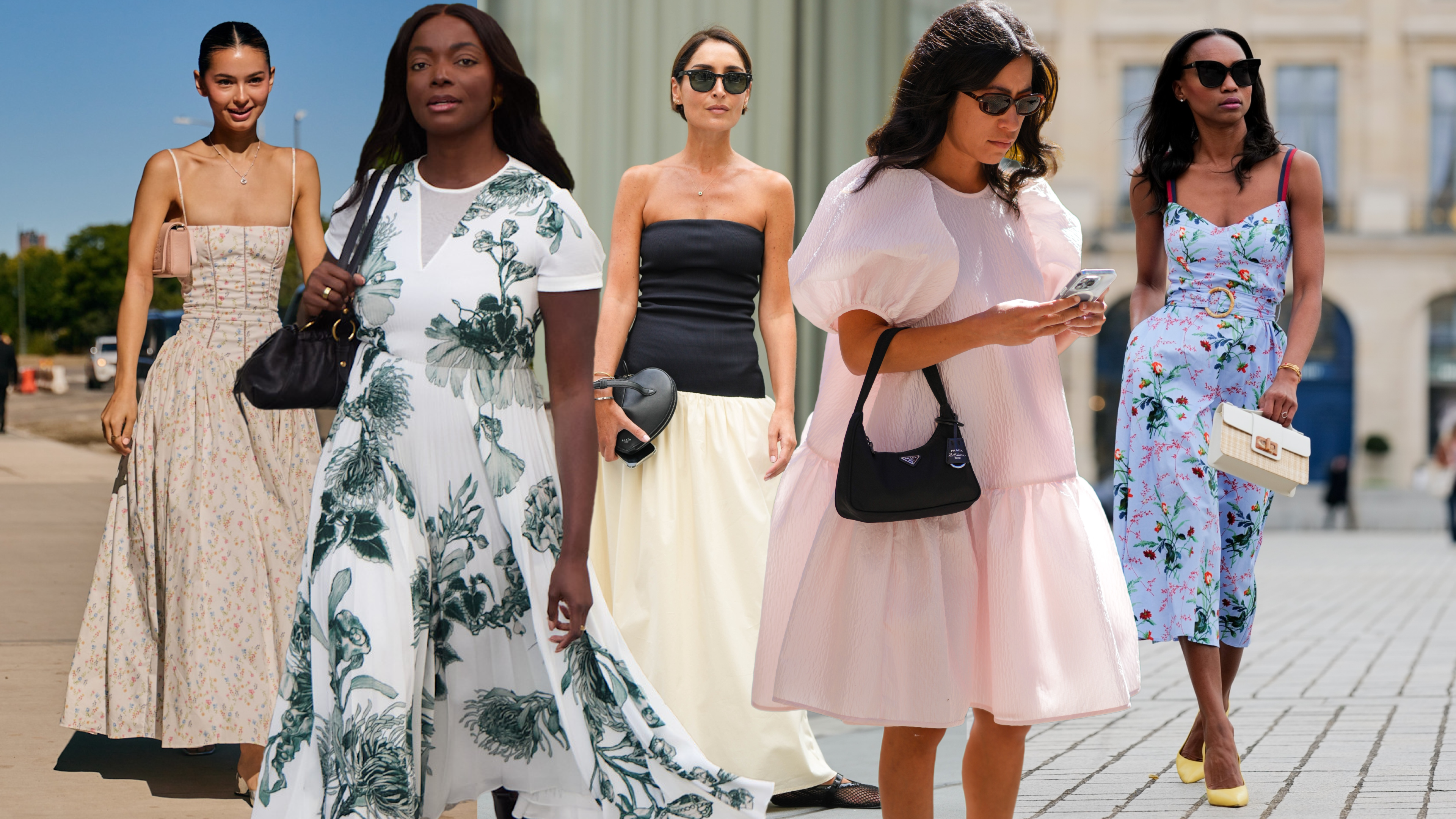 collage of women wearing summer dresses