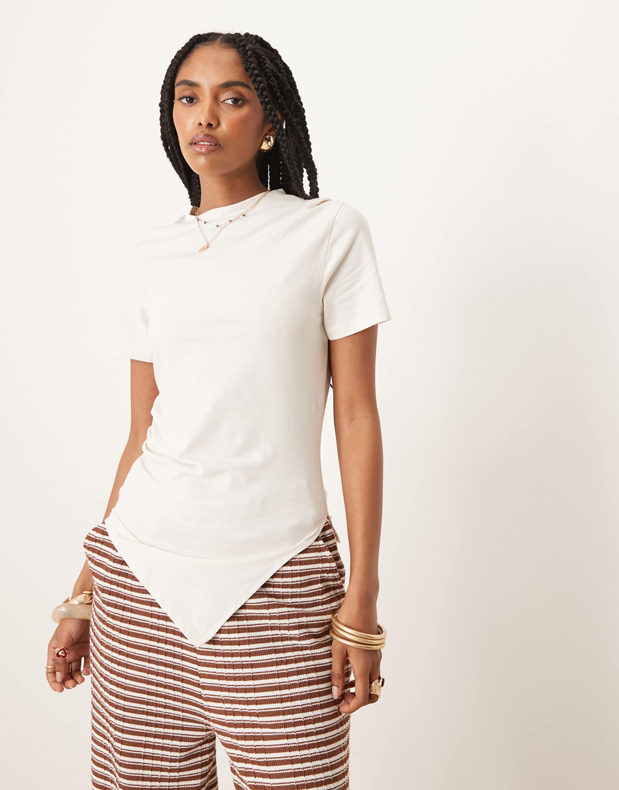 Asos Design Ruched Side Asymmetric T-Shirt in Stone