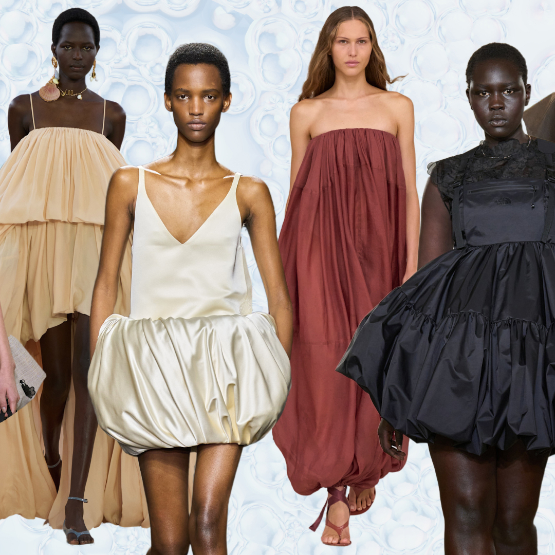 the bubble skirt trend worn by women at Aläia, Cecilie Bahnsen, Chloé, JW Anderson, Ferragamo, Carven Spring 2025 runway show