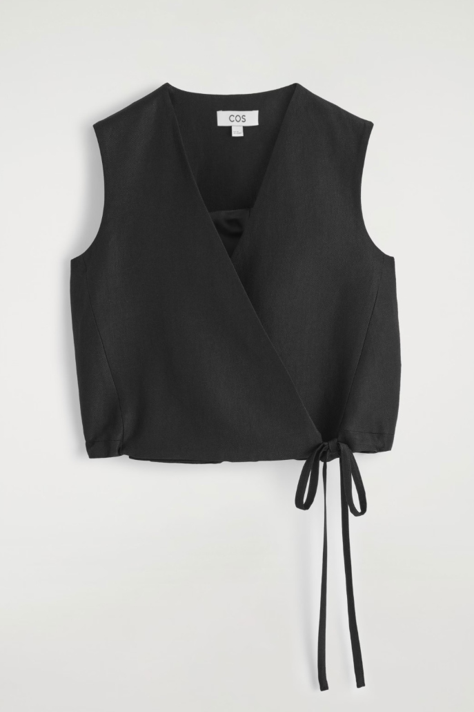 Tie-Detail Linen-Blend Wrap Vest