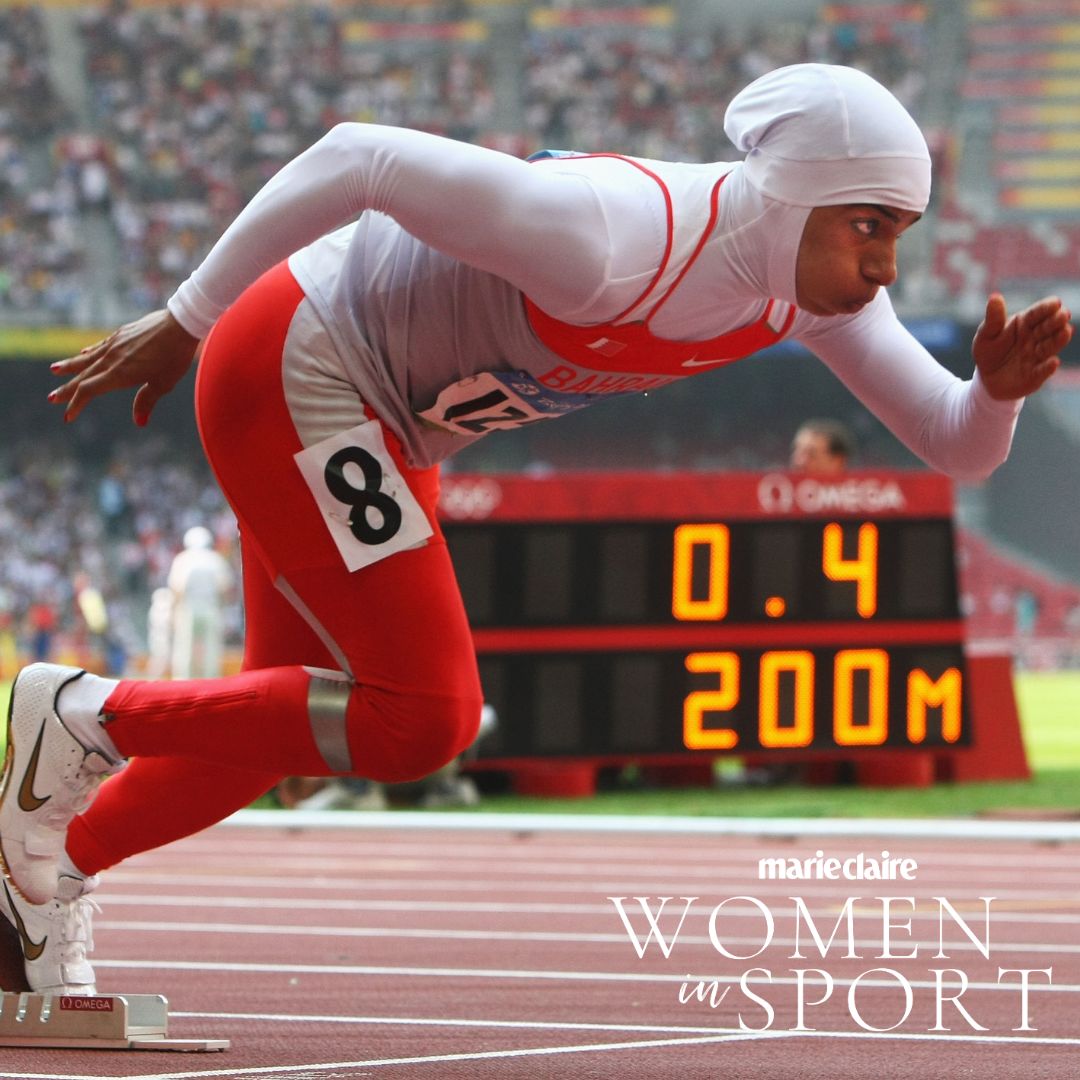 BEIJING - AUGUST 19: Roqaya Al-Gassra of Bahrain competes in the Women's 200m Heats held at the National Stadium on Day 11 of the Beijing 2008 Olympic Games on August 19, 2008 in Beijing, China. (Photo by Alexander Hassenstein/Bongarts/Getty Images)