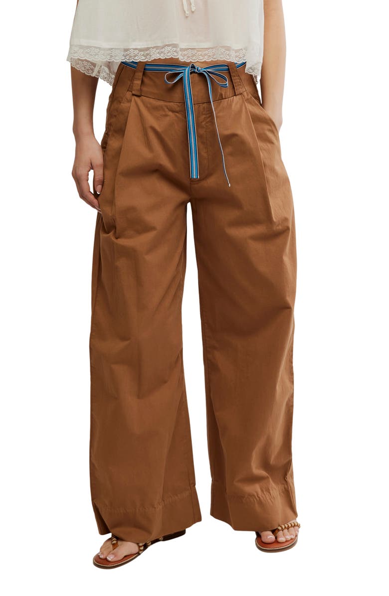 Buckle Belt Cotton Wide Leg Pants