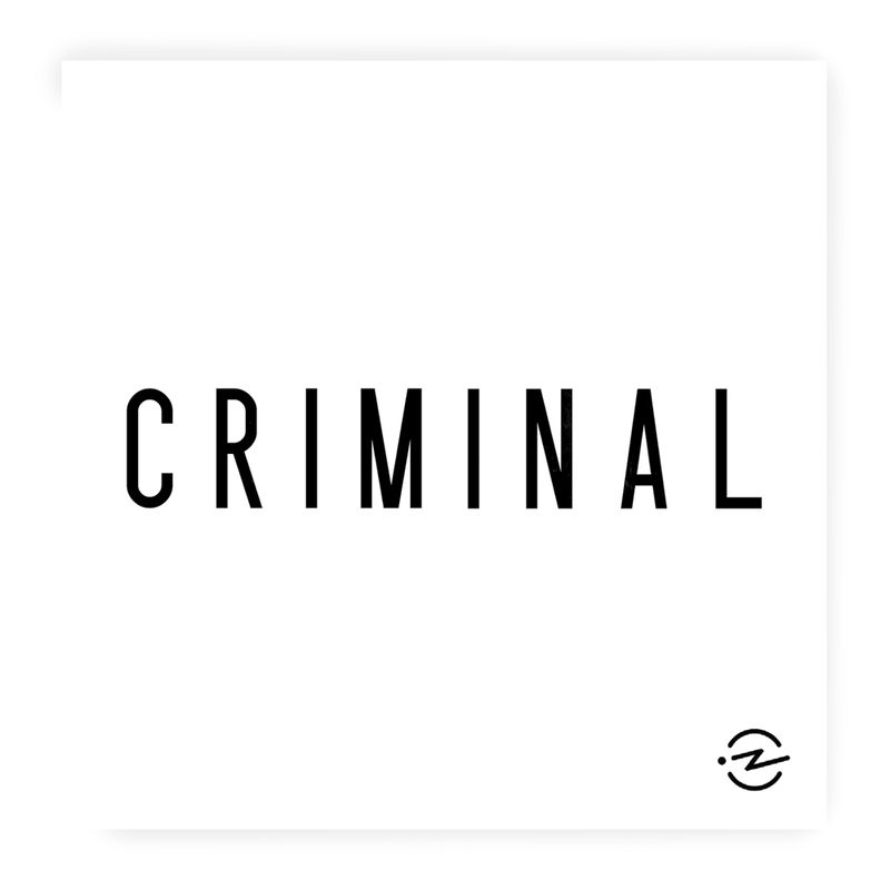 criminal podcast cover art of the word against a white backdrop