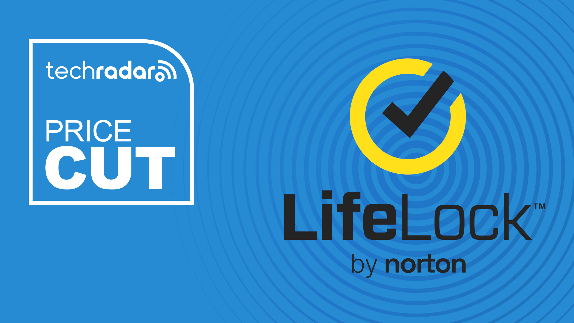 An image showing the TechRadar logo above a label that says "Price Cut" next to the Norton LifeLock logo.