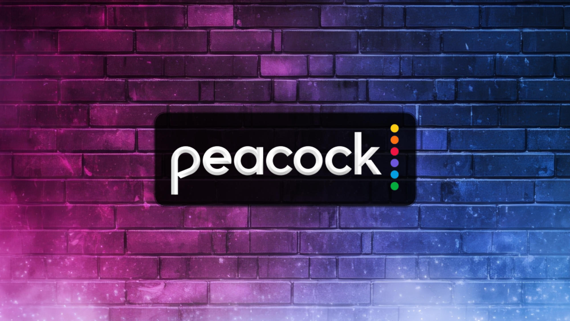 Peacock logo on a purple-blue smoky background