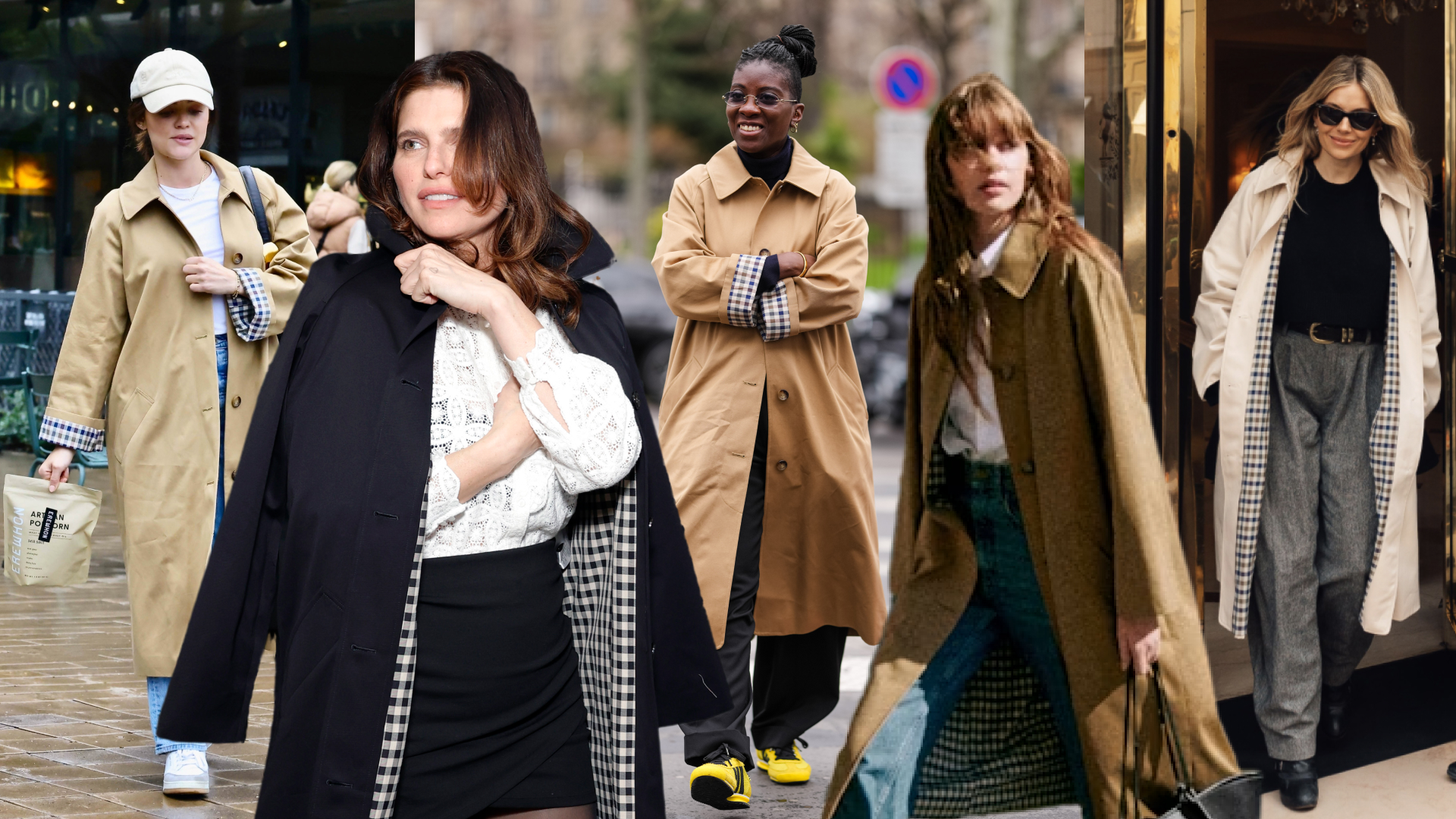 women wearing sezane trench coats in street style in new york los angeles and paris