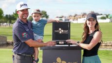 Taylor Pendrith and his wife celebrate with a trophy