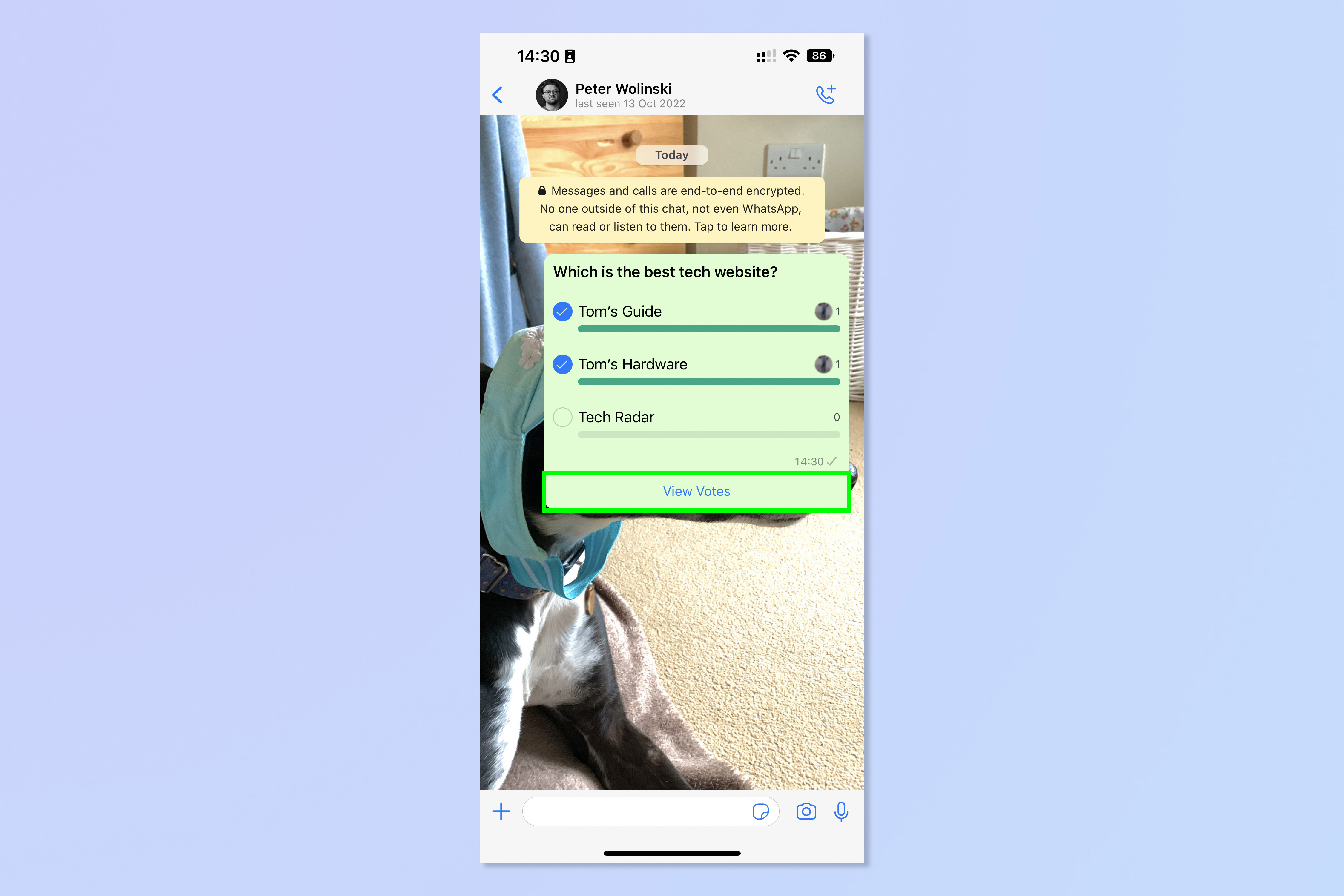 A screenshot showing the steps required to take a poll on WhatsApp