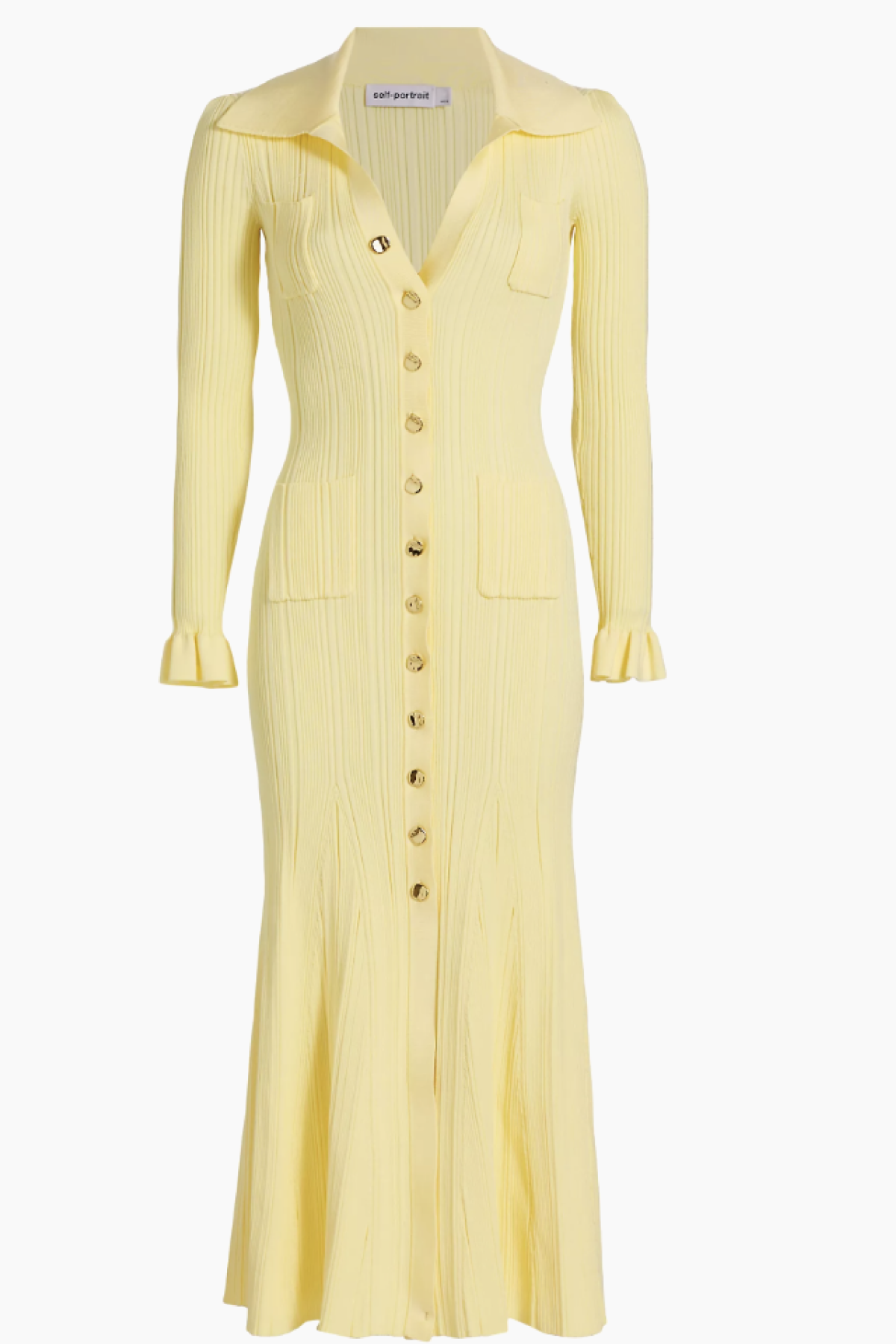 Rib-Knit Fluted Midi Shirtdress