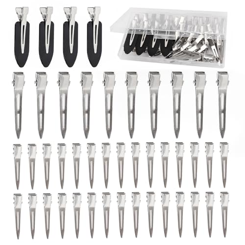 Dgeclr Hair Clips for Women Styling, 44pcs Metal Duck Billed Pin Curl Clips, Hair Pins, Salon, Makeup, Hair Dyeing, Silver & Black