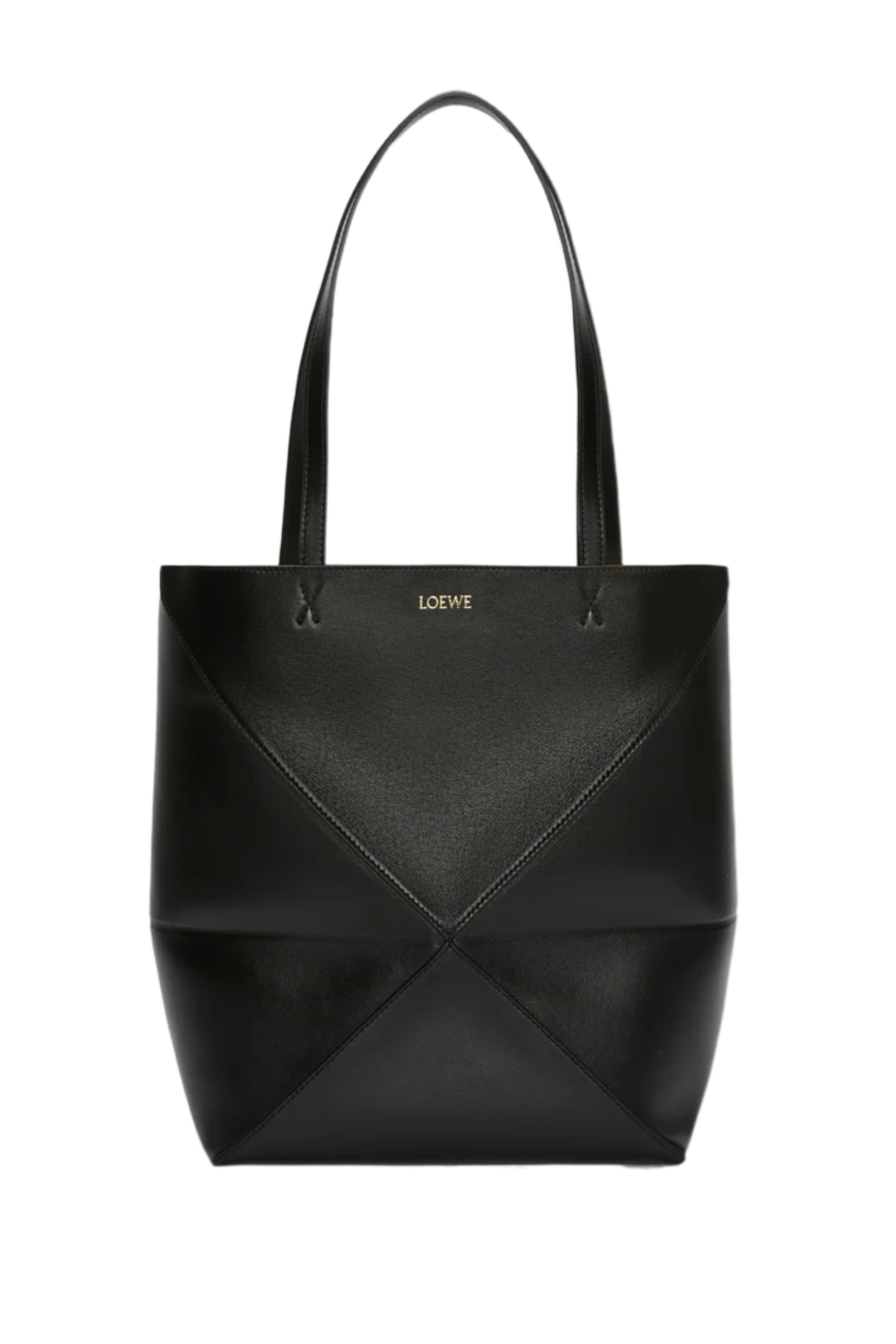 Loewe, Medium Puzzle Fold Tote in Black Shiny Calfskin