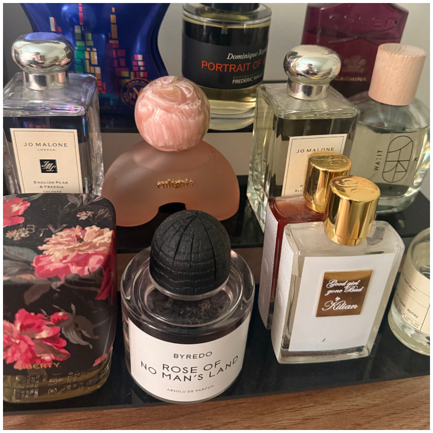 perfume on a tiered tray